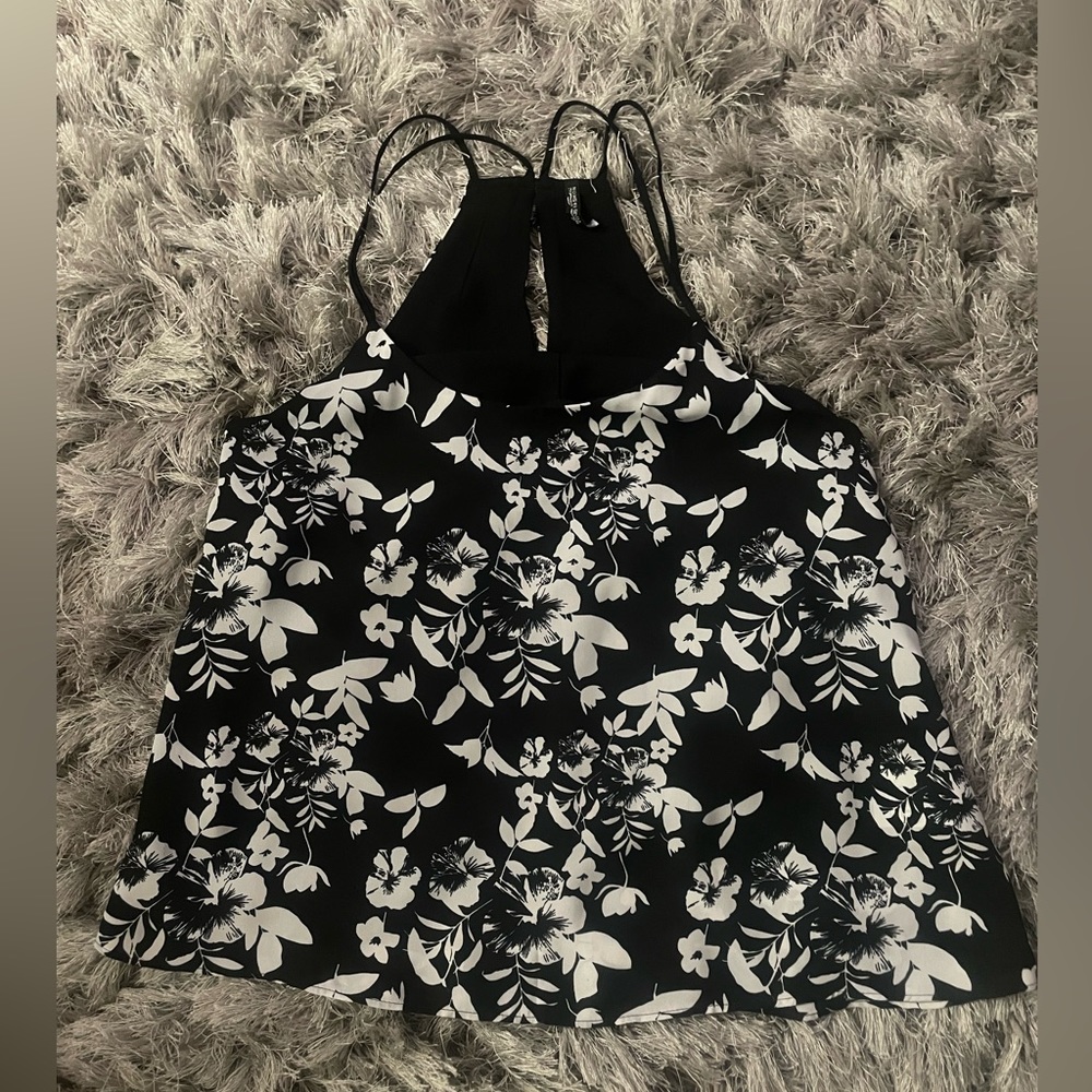 Black chiffon tank with white flowers size S
